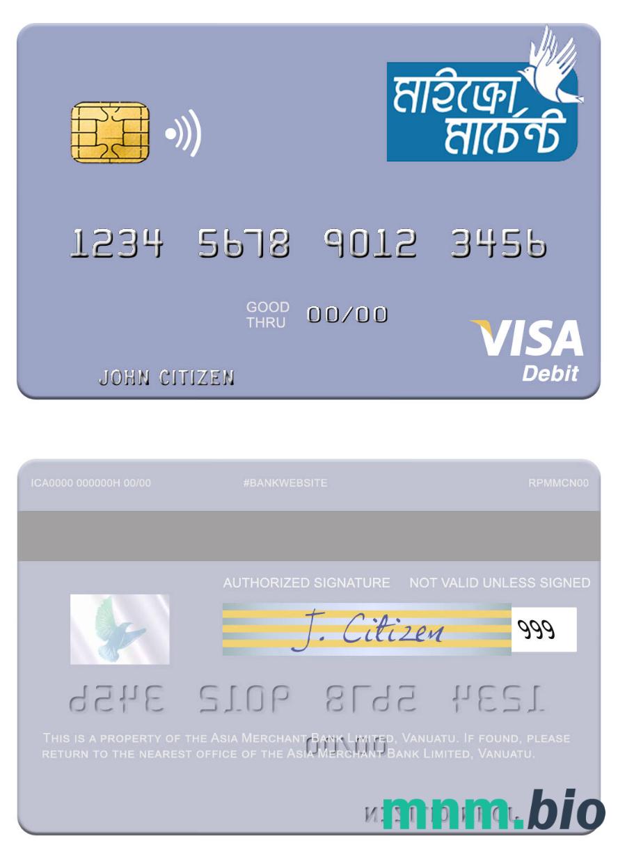Vanuatu Asia Merchant Bank Limited visa debet karta przykład w formacie PSD
